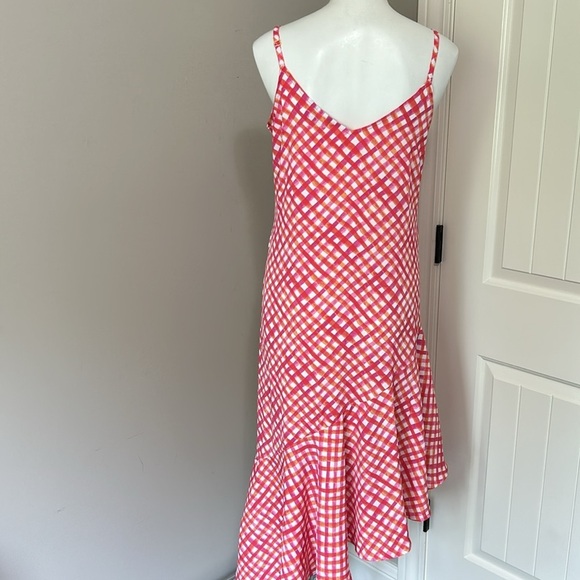 TOMMY BAHAMA Harbour Island Gingham Asymmetrical Sleeveless Beach Dress Pink Red - Picture 6 of 12